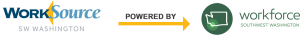 Work Source Logo with the words powered by to the right of it with an arrow pointing to the Workforce logo